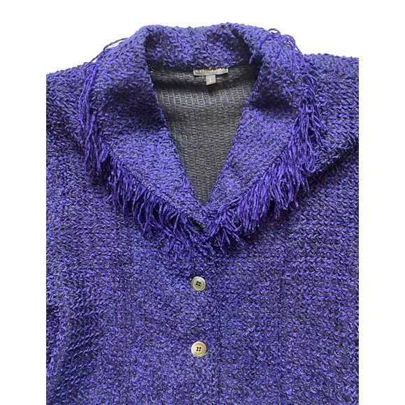 Cynthia Max Jacket Womens Large Purple‎ Black Chenille Blazer Button Up Ladies - Picture 2 of 9